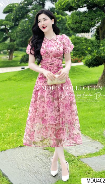 FLORAL SERENITY – ELEGANT PLEATED DRESS | MDU4025