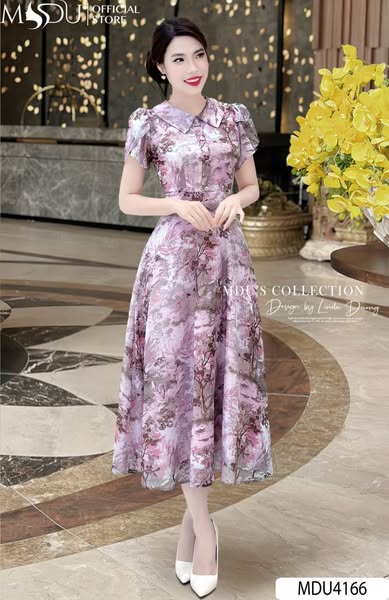 FLEUR DE LAVANDE – ELEGANT FLORAL SATIN DRESS | MDU4166