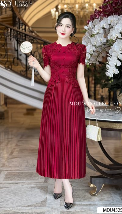 ÉCUME RUBIS – MAJESTIC ELEGANCE IN BURGUNDY EMBROIDERY | MDU4525