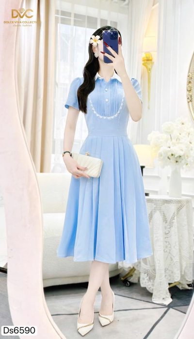 ✨ TIMELESS CHARM – STRUCTURED KOREAN CROSS-WEAVE DRESS | DS6590