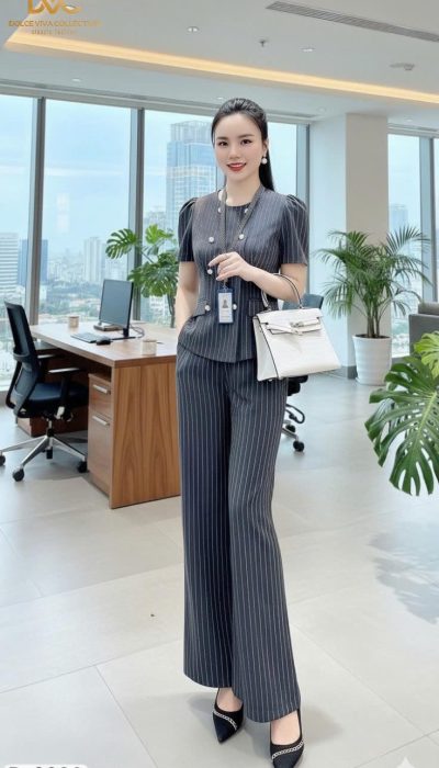 ✨ POWER STRIPES – ELEGANT PEPLUM PANTS SET | DS6609