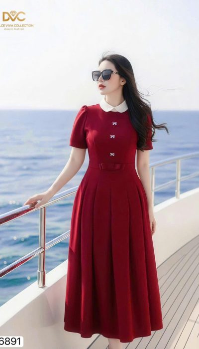 ✨ RUBY ELEGANCE – CLASSIC PETER PAN MIDI DRESS | DS6891