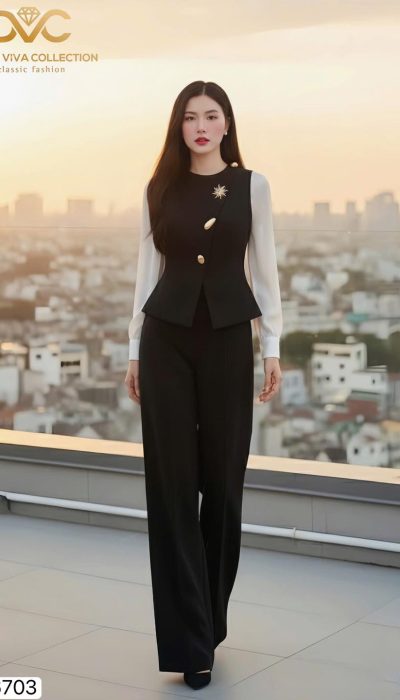 ✨ ROBE ÉLÉGANTE – MODERN TWO-TONE VEST SET | DS6703