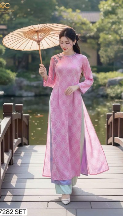 PINK BROCADE AO DAI – Timeless Elegance for Special Moments | DS7282 🌸