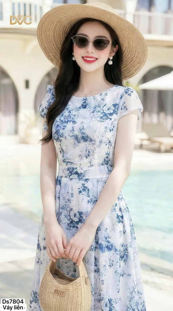The Azure Floral Silk Dreamscape Gown - DS7804