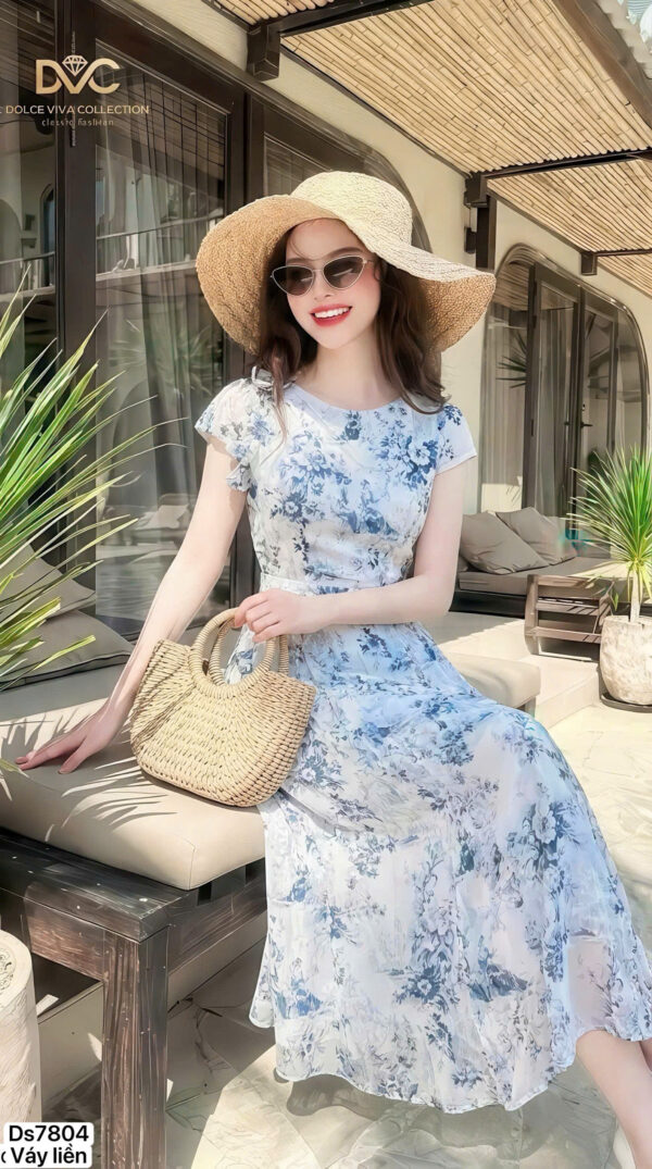 The Azure Floral Silk Dreamscape Gown - DS7804