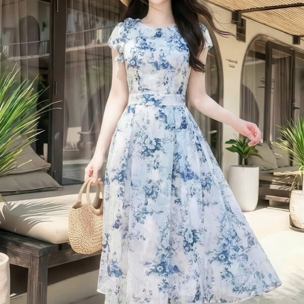 The Azure Floral Silk Dreamscape Gown - DS7804