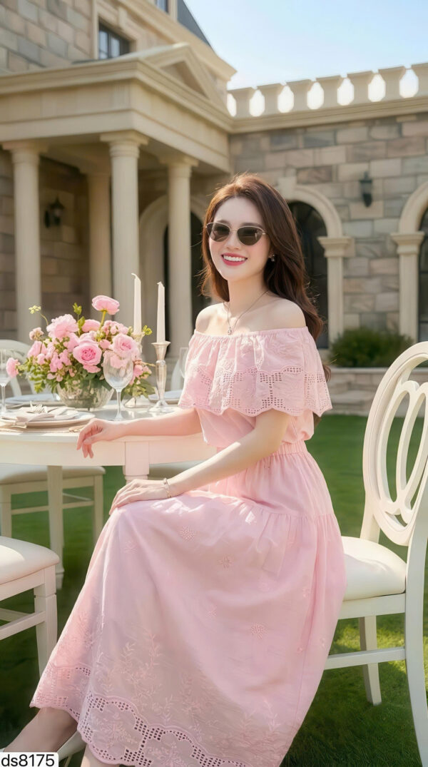 The Rosalind Off-Shoulder Eyelet Midi Dress - ds8175