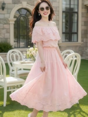 The Rosalind Off-Shoulder Eyelet Midi Dress - ds8175