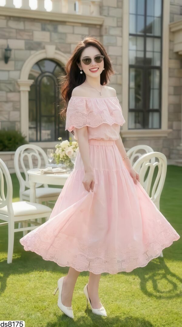 The Rosalind Off-Shoulder Eyelet Midi Dress - ds8175