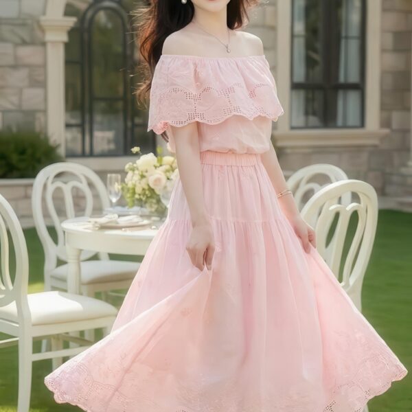 The Rosalind Off-Shoulder Eyelet Midi Dress - ds8175