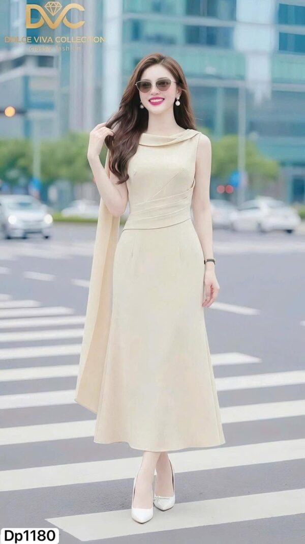 The Ethereal Column Gown in Creamy Taupe - DP1180