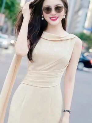 The Ethereal Column Gown in Creamy Taupe - DP1180