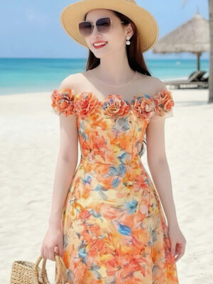 The Golden Sunset Silk Elegance Gown - DS8199